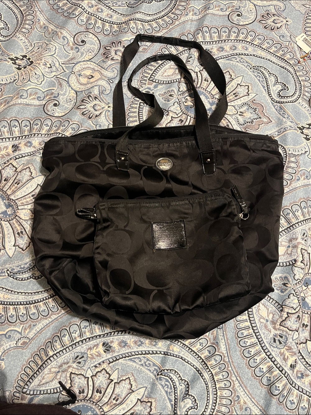 Coach Black Signature Canvas Tote Bag with Removable Pouch